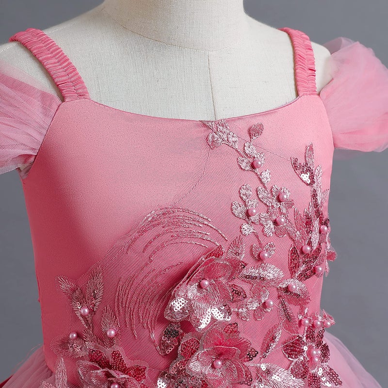 NNJXD Girl Embroidery Strapless Shoulder Lace Princess Pageant Dress Prom Ball Gown Size 8-9 Years Pink - Image 4